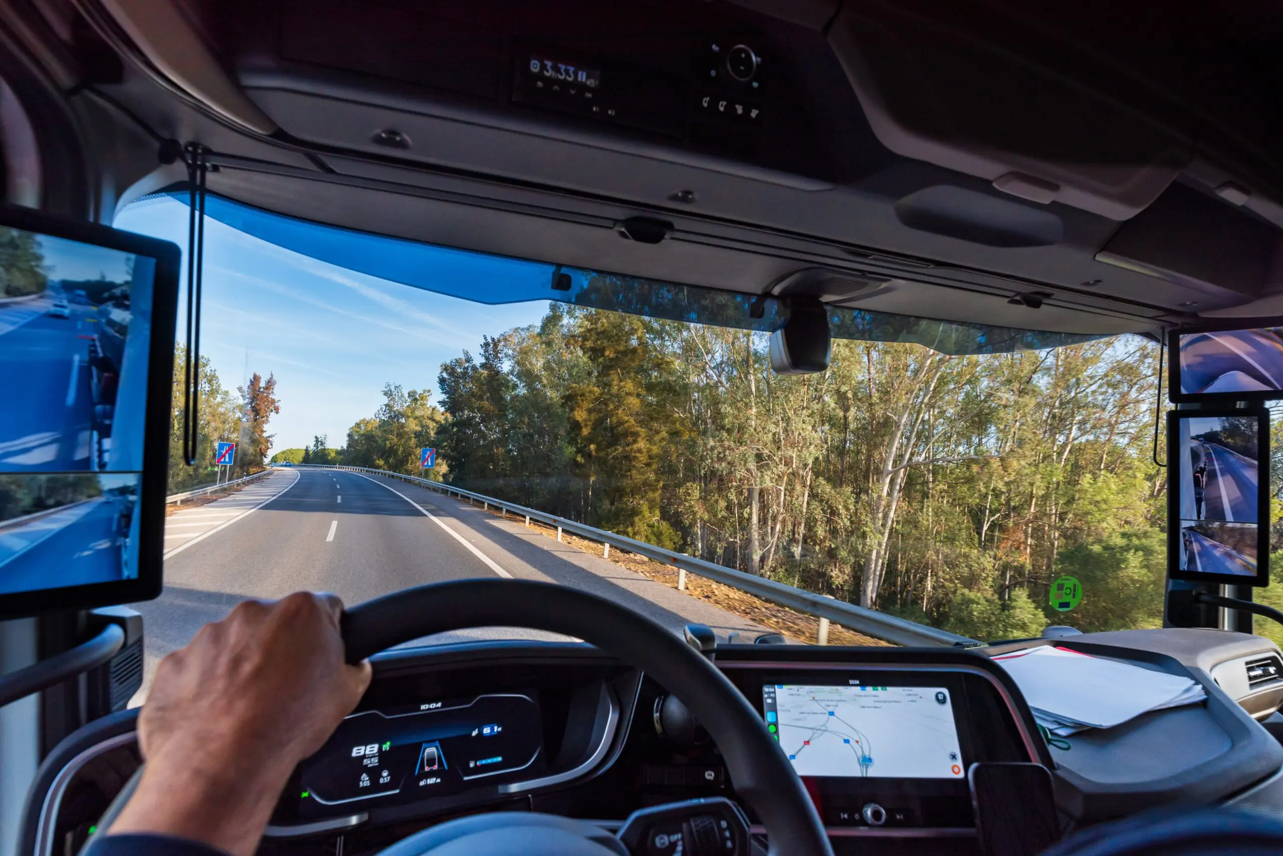 View,From,The,Driver's,Position,Of,A,Truck,On,The
